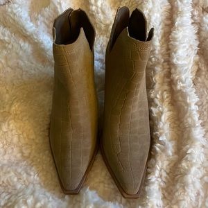 Vince Camuto Welland Suede Alligator Type Print Booties
